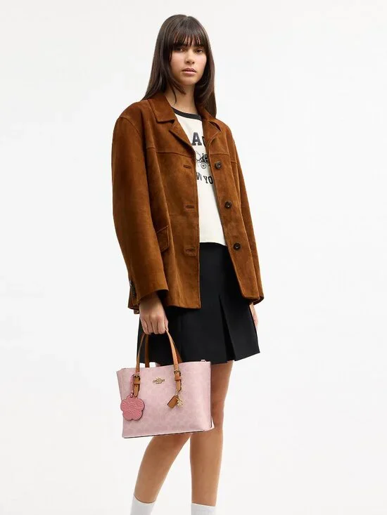 New Coach Mollie Tote Bag 25 In Signature Canvas With Charms Powder Pink Authen. - Picture 5 of 10